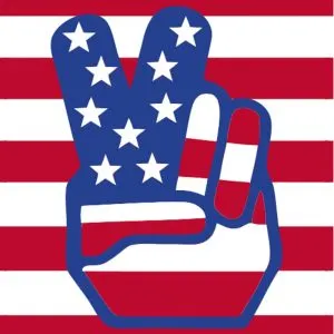 American Flag Peace Hands Square Sticker
