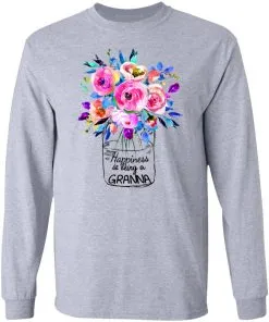 AllezyGo Happiness Is Being Granna Flowers LS T-Shirt