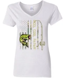 Fishing Reel Cool Papaw American Flag Women's V-Neck T-Shirt