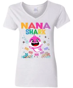 Nana Of The Baby Shark Birthday Nana Shark Women's V-Neck T-Shirt
