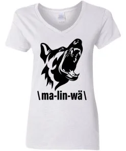 Ma-lin-wa Belgian Malinois Women’s V-Neck T-Shirt