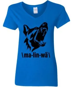 Ma-lin-wa Belgian Malinois Women’s V-Neck T-Shirt