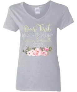 Our First Mother's Day Mommy and Prisilla Women's V-Neck T-Shirt