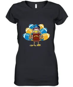 Los Angeles Chargers Turkey Football Thanksgiving Women's V-Neck T-Shirt 2 Los Angeles Chargers Turkey Football Thanksgiving Women's V-Neck T-Shirt