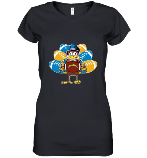 Los Angeles Chargers Turkey Football Thanksgiving Women's V-Neck T-Shirt Los Angeles Chargers Turkey Football Thanksgiving Women's V-Neck T-Shirt