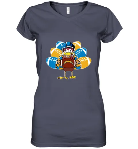 Los Angeles Chargers Turkey Football Thanksgiving Women's V-Neck T-Shirt Los Angeles Chargers Turkey Football Thanksgiving Women's V-Neck T-Shirt