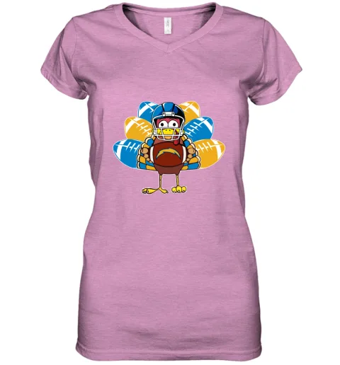Los Angeles Chargers Turkey Football Thanksgiving Women's V-Neck T-Shirt Los Angeles Chargers Turkey Football Thanksgiving Women's V-Neck T-Shirt