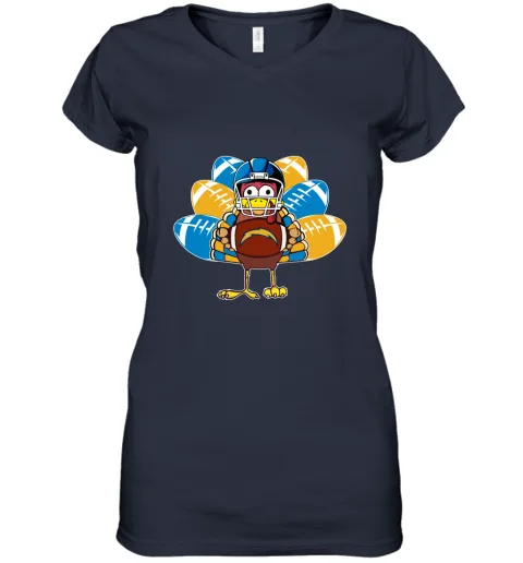 Los Angeles Chargers Turkey Football Thanksgiving Women's V-Neck T-Shirt Los Angeles Chargers Turkey Football Thanksgiving Women's V-Neck T-Shirt