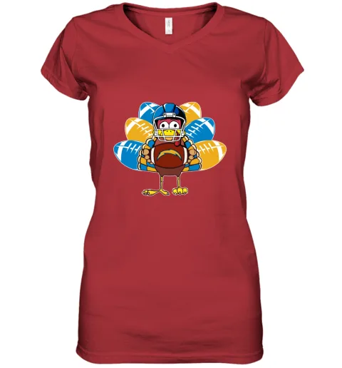 Los Angeles Chargers Turkey Football Thanksgiving Women's V-Neck T-Shirt Los Angeles Chargers Turkey Football Thanksgiving Women's V-Neck T-Shirt