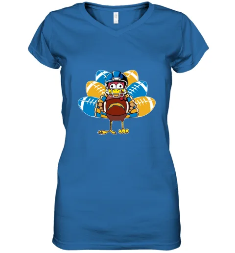 Los Angeles Chargers Turkey Football Thanksgiving Women's V-Neck T-Shirt Los Angeles Chargers Turkey Football Thanksgiving Women's V-Neck T-Shirt