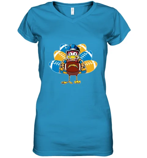 Los Angeles Chargers Turkey Football Thanksgiving Women's V-Neck T-Shirt Los Angeles Chargers Turkey Football Thanksgiving Women's V-Neck T-Shirt