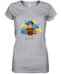 Los Angeles Chargers Turkey Football Thanksgiving Women's V-Neck T-Shirt 5 Los Angeles Chargers Turkey Football Thanksgiving Women's V-Neck T-Shirt