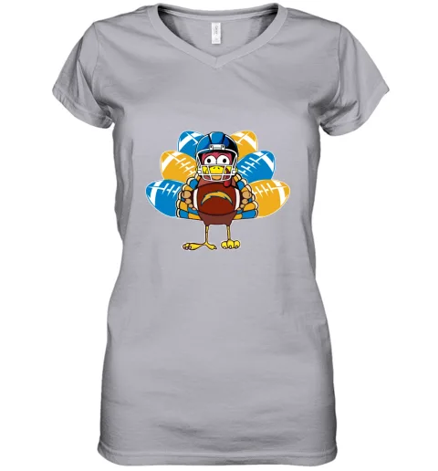 Los Angeles Chargers Turkey Football Thanksgiving Women's V-Neck T-Shirt Los Angeles Chargers Turkey Football Thanksgiving Women's V-Neck T-Shirt