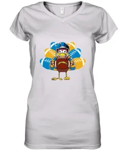 Los Angeles Chargers Turkey Football Thanksgiving Women's V-Neck T-Shirt 3 Los Angeles Chargers Turkey Football Thanksgiving Women's V-Neck T-Shirt