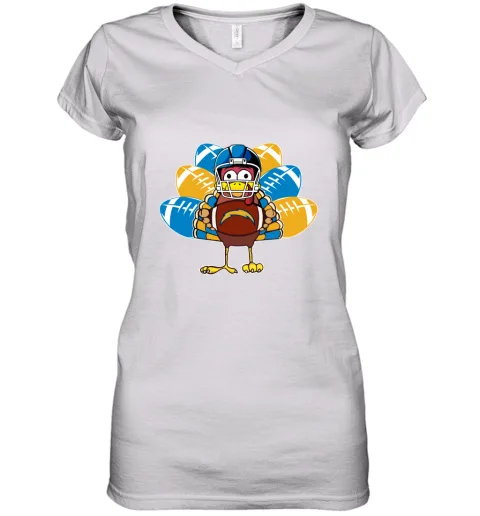 Los Angeles Chargers Turkey Football Thanksgiving Women's V-Neck T-Shirt Los Angeles Chargers Turkey Football Thanksgiving Women's V-Neck T-Shirt