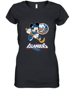 NHL Hockey Mickey Mouse Team New York Islanders Women's V-Neck T-Shirt 4 NHL Hockey Mickey Mouse Team New York Islanders Women's V-Neck T-Shirt