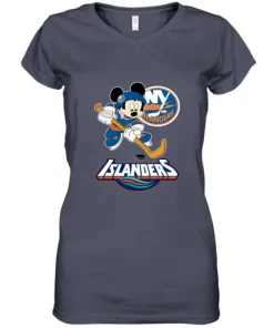 NHL Hockey Mickey Mouse Team New York Islanders Women's V-Neck T-Shirt 11 NHL Hockey Mickey Mouse Team New York Islanders Women's V-Neck T-Shirt