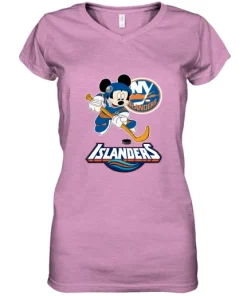 NHL Hockey Mickey Mouse Team New York Islanders Women's V-Neck T-Shirt 12 NHL Hockey Mickey Mouse Team New York Islanders Women's V-Neck T-Shirt