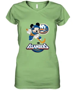 NHL Hockey Mickey Mouse Team New York Islanders Women's V-Neck T-Shirt 9 NHL Hockey Mickey Mouse Team New York Islanders Women's V-Neck T-Shirt