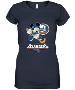 NHL Hockey Mickey Mouse Team New York Islanders Women's V-Neck T-Shirt 5 NHL Hockey Mickey Mouse Team New York Islanders Women's V-Neck T-Shirt