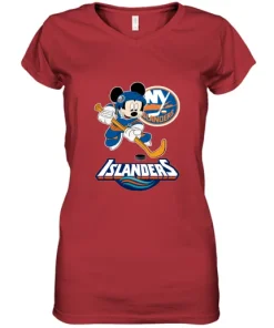 NHL Hockey Mickey Mouse Team New York Islanders Women's V-Neck T-Shirt 10 NHL Hockey Mickey Mouse Team New York Islanders Women's V-Neck T-Shirt