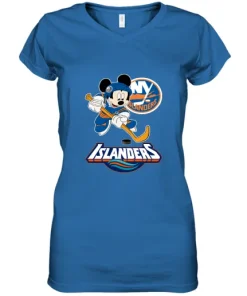 NHL Hockey Mickey Mouse Team New York Islanders Women's V-Neck T-Shirt 8 NHL Hockey Mickey Mouse Team New York Islanders Women's V-Neck T-Shirt