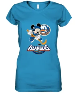 NHL Hockey Mickey Mouse Team New York Islanders Women's V-Neck T-Shirt 7 NHL Hockey Mickey Mouse Team New York Islanders Women's V-Neck T-Shirt