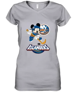 NHL Hockey Mickey Mouse Team New York Islanders Women's V-Neck T-Shirt 6 NHL Hockey Mickey Mouse Team New York Islanders Women's V-Neck T-Shirt