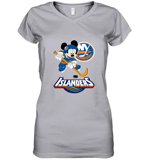 NHL Hockey Mickey Mouse Team New York Islanders Women's V-Neck T-Shirt NHL Hockey Mickey Mouse Team New York Islanders Women's V-Neck T-Shirt