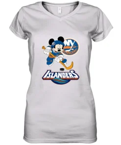 NHL Hockey Mickey Mouse Team New York Islanders Women's V-Neck T-Shirt
