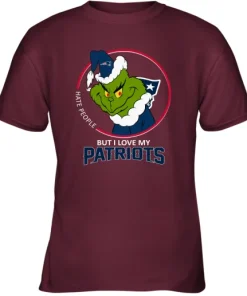 I Hate People But I Love My New England Patriots Grinch NFL Youth T-Shirt 7 I Hate People But I Love My New England Patriots Grinch NFL Youth T-Shirt