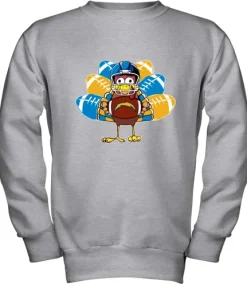 Los Angeles Chargers Turkey Football Thanksgiving Youth Sweatshirt 5 Los Angeles Chargers Turkey Football Thanksgiving Youth Sweatshirt