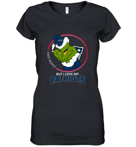 I Hate People But I Love My New England Patriots Grinch NFL Women's V-Neck T-Shirt I Hate People But I Love My New England Patriots Grinch NFL Women's V-Neck T-Shirt