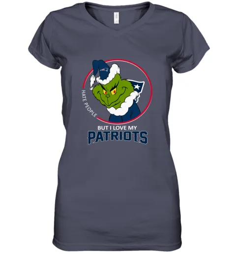 I Hate People But I Love My New England Patriots Grinch NFL Women's V-Neck T-Shirt I Hate People But I Love My New England Patriots Grinch NFL Women's V-Neck T-Shirt