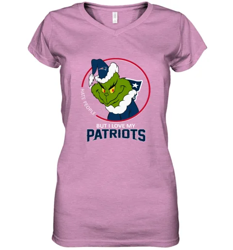 I Hate People But I Love My New England Patriots Grinch NFL Women's V-Neck T-Shirt I Hate People But I Love My New England Patriots Grinch NFL Women's V-Neck T-Shirt