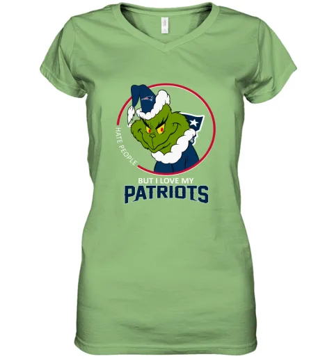 I Hate People But I Love My New England Patriots Grinch NFL Women's V-Neck T-Shirt I Hate People But I Love My New England Patriots Grinch NFL Women's V-Neck T-Shirt