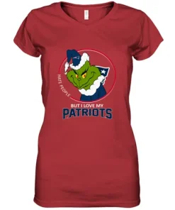 I Hate People But I Love My New England Patriots Grinch NFL Women's V-Neck T-Shirt 10 I Hate People But I Love My New England Patriots Grinch NFL Women's V-Neck T-Shirt