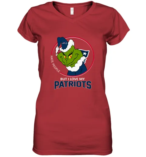 I Hate People But I Love My New England Patriots Grinch NFL Women's V-Neck T-Shirt I Hate People But I Love My New England Patriots Grinch NFL Women's V-Neck T-Shirt
