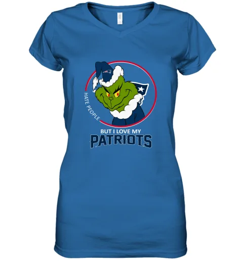 I Hate People But I Love My New England Patriots Grinch NFL Women's V-Neck T-Shirt I Hate People But I Love My New England Patriots Grinch NFL Women's V-Neck T-Shirt