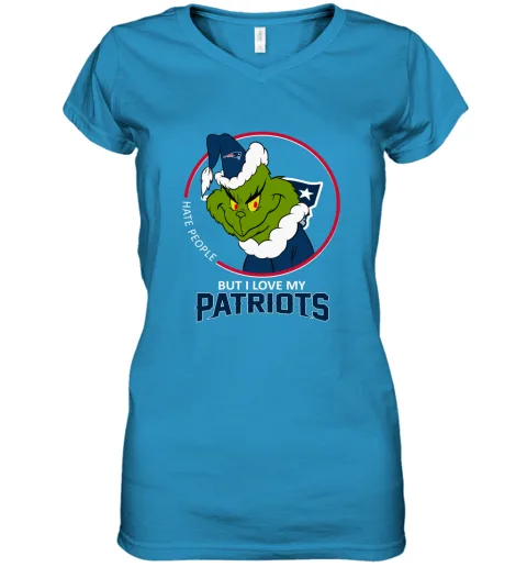 I Hate People But I Love My New England Patriots Grinch NFL Women's V-Neck T-Shirt I Hate People But I Love My New England Patriots Grinch NFL Women's V-Neck T-Shirt