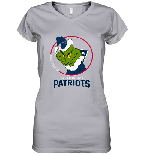 I Hate People But I Love My New England Patriots Grinch NFL Women's V-Neck T-Shirt I Hate People But I Love My New England Patriots Grinch NFL Women's V-Neck T-Shirt