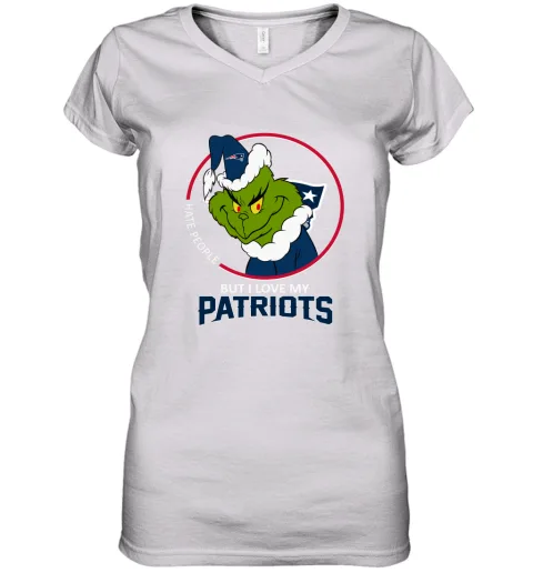 I Hate People But I Love My New England Patriots Grinch NFL Women's V-Neck T-Shirt I Hate People But I Love My New England Patriots Grinch NFL Women's V-Neck T-Shirt